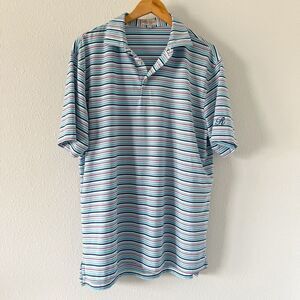 Peter Millar Golf Polo Shirt Mens L Blue Stripe Summer Comfort Railside Club